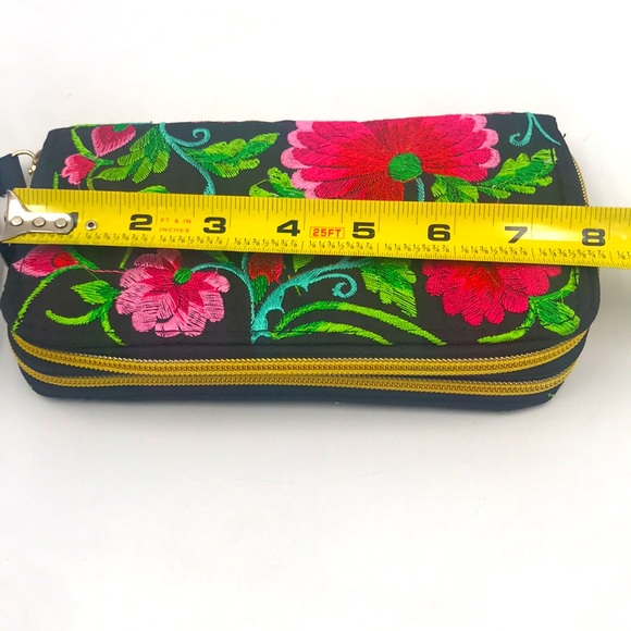 Imported Embroidered Floral Flap Wallet Wristlet - Picture 7 of 10